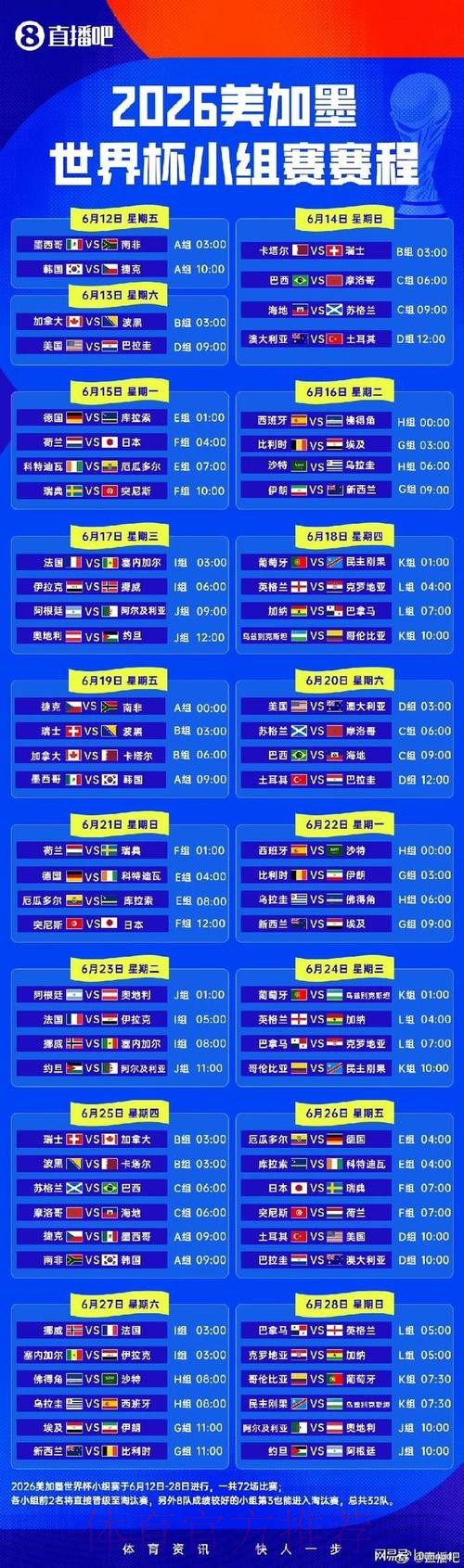 2026世界杯小组赛赛程一览实时赛程怎么查