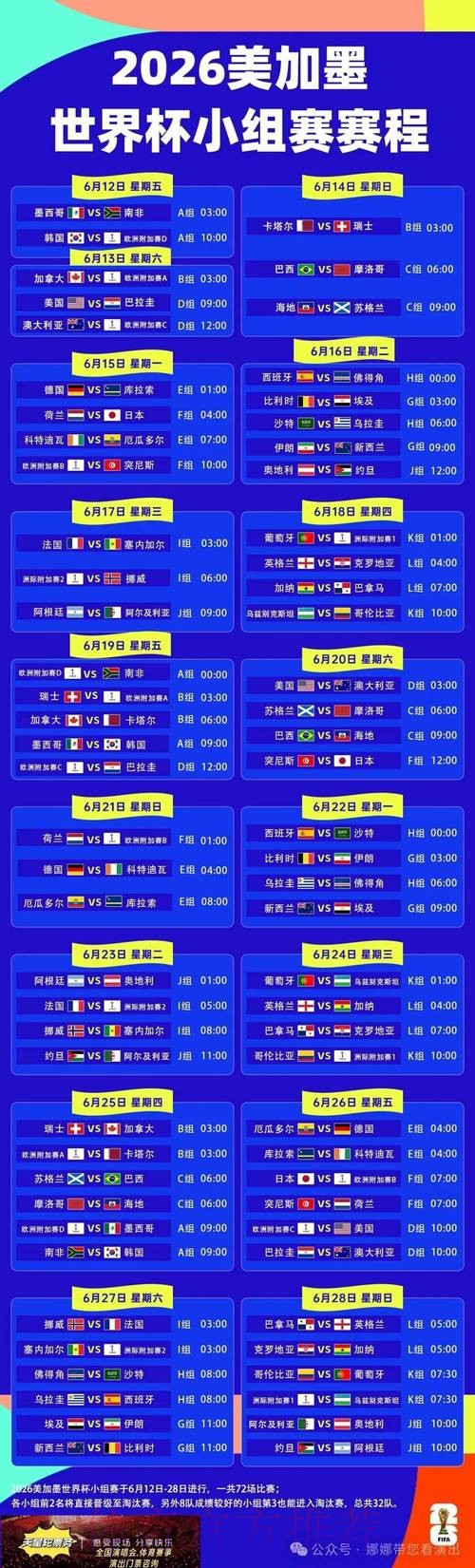 2026世界杯比赛时间一览实时赛程免费观看